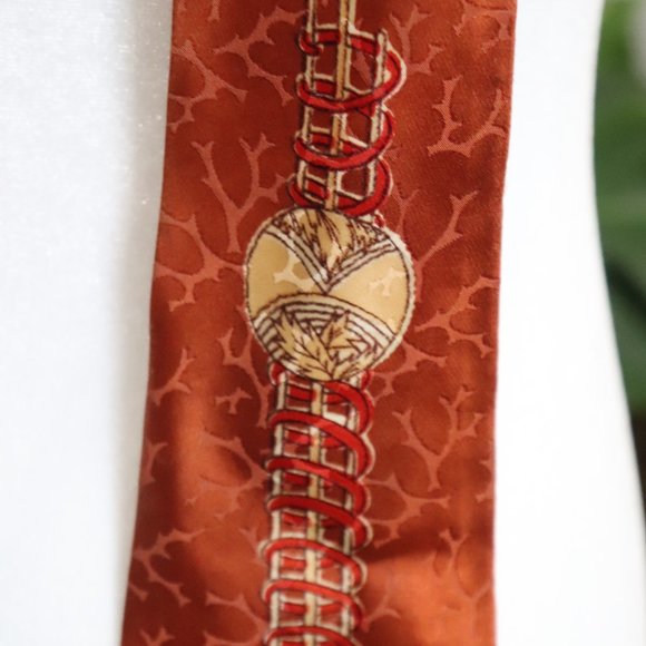 Vintage Mid-Century Men's Silk Art Deco Feather Print Silk Tie - Picture 3 of 7